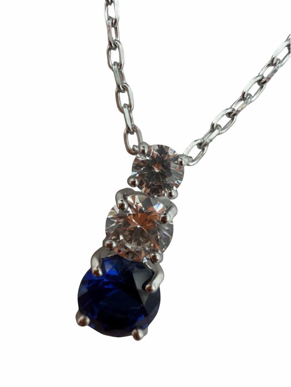 Swarovski Stilla Attract Triple Crystal Blue Silver Tone Pendant Necklace